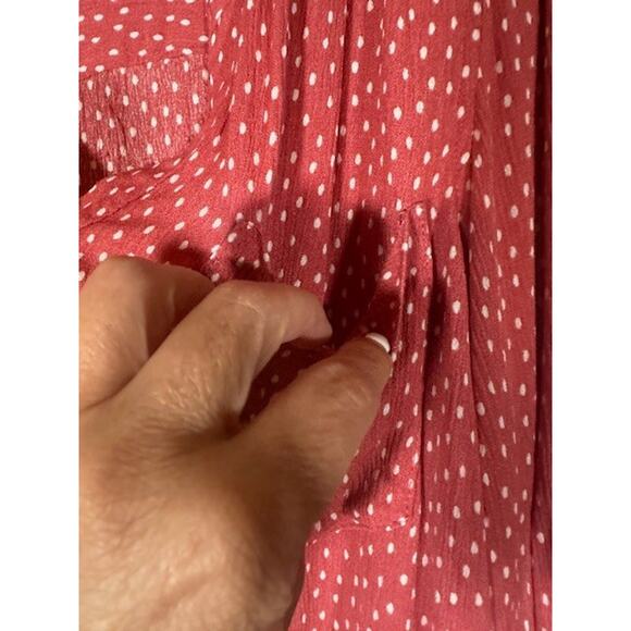 Market & Spruce Red White Polka Dot Long Sleeve Button Down Shirt Women Sz L - Picture 7 of 11